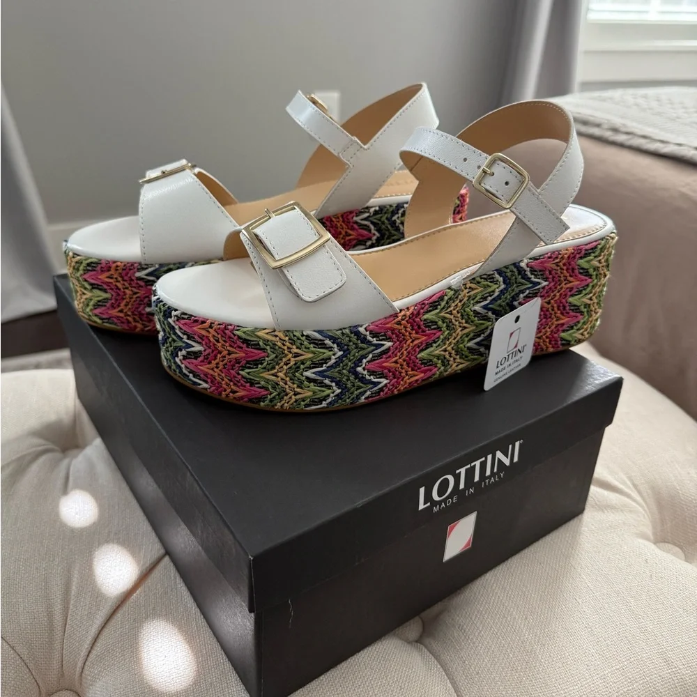 NEW‎ Lottini Multicolor Leather Platform Sandals Size 9.5